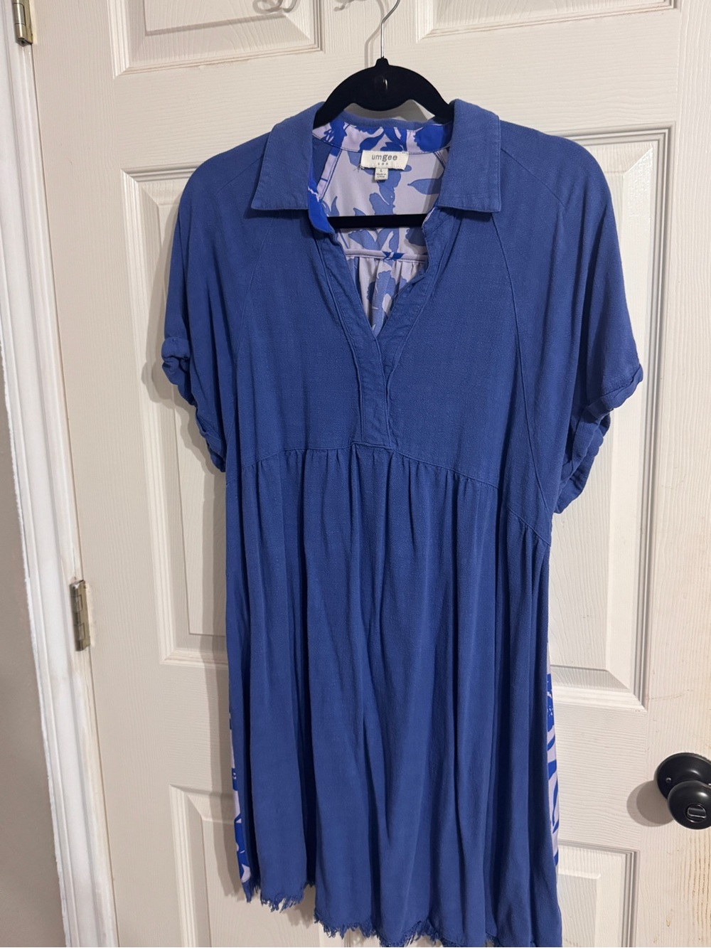 Umgee Royal Blue Collared V-Neck Swing Dress